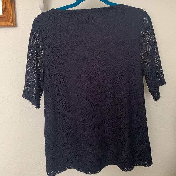 Navy Blue Lace Top by Ivan Trump Size Large - Picture 5 of 5
